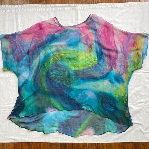 Soft Surroundings Sheer Silk Colorful Print Women's Top Size XL Boho Oversize - Picture 2 of 8
